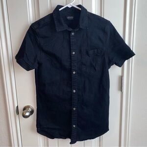 Boho man, black jean dress shirt